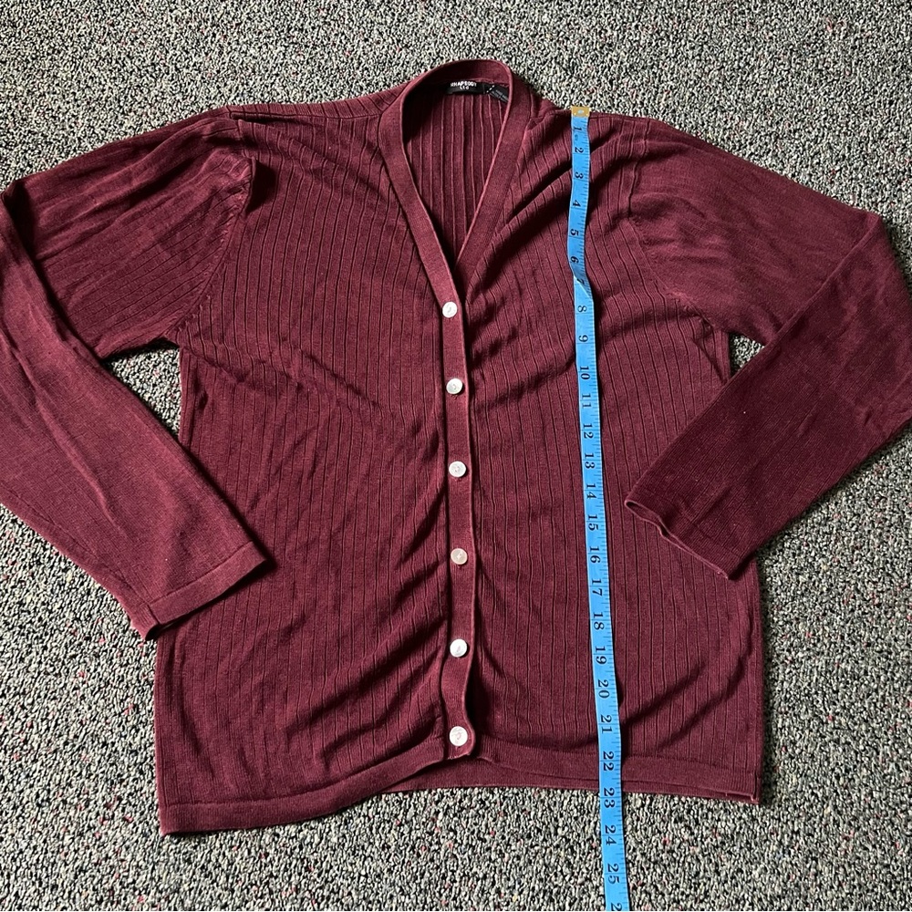 Maroon Burgundy Vintage 100% Silk Cardigan Ribbed Modest Long-Sleeve Sweater S - Picture 11 of 16